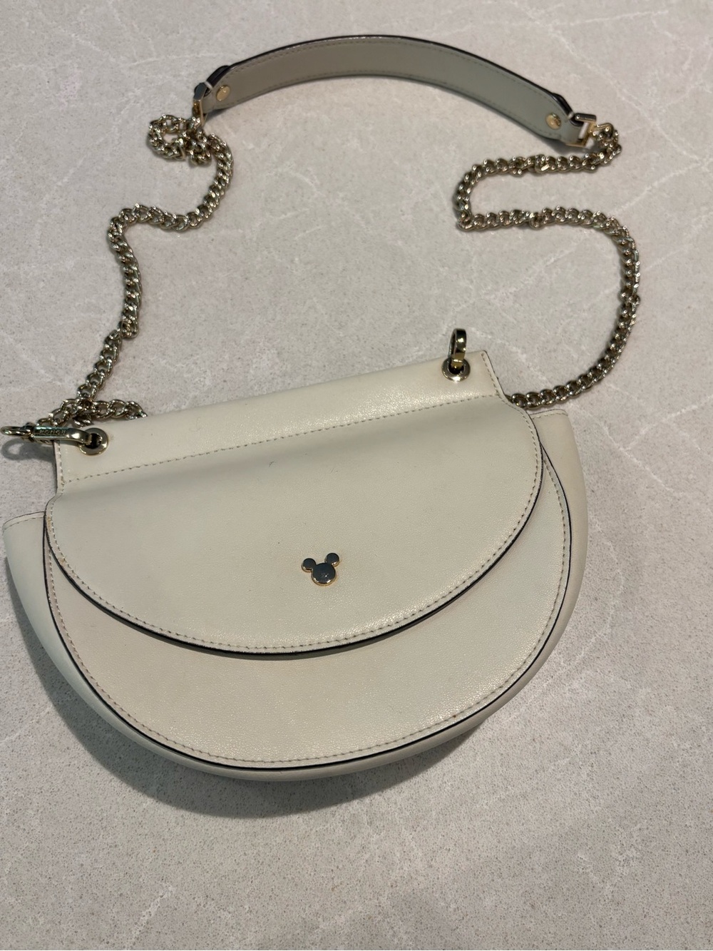 Hongu Disney Mickey Mouse Half Moon Crossbody Bag Cream Leather Chain Straps